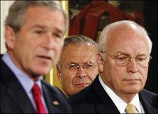 President Bush, former defense secretary Donald Rumsfeld and Vice President Dick Cheney