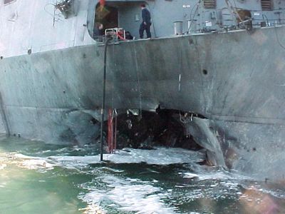 The aftermath of the attack on the USS Cole in 2000