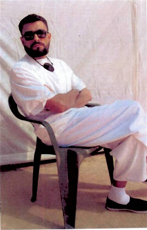 Abu Zubaydah at Guantanamo, in a photo taken by representatives of the International Committee of the Red Cross. His lawyer Mark Denbeaux released the photo in May 2017, and stated that it was a recent image.