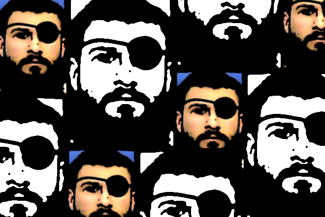 Abu Zubaydah: illustration by Brigid Barrett from an article in Wired in July 2013. The photo used is from the classified military files released by WikiLeaks in 2011.