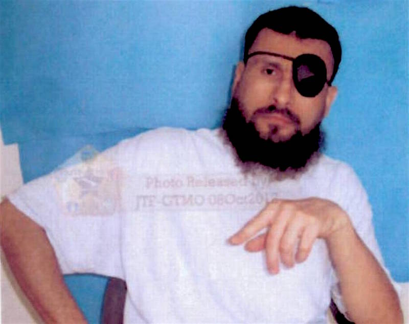 Abu Zubaydah photographed by representatives of the International Committee of the Red Cross at Guantánamo in 2012. The photo was released by Mark Denbeaux, one of his attorneys, in May 2017.