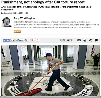 A screenshot of Andy Worthington's Al-Jazeera article about the CIA torture program, published on December 10, 2014.