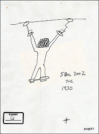 A sketch by Thomas V. Curtis, a Reserve MP sergeant, showing how Dilawar was chained to the ceiling of his cell in Bagram