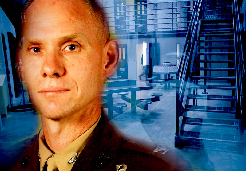 A collage of Brig. Gen. John Baker and Camp 6 at Guantanamo, produced by the Daily Beast.