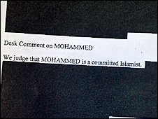 The section of the MI5 memo referring to Binyam Mohamed as a “committed Islamist” 