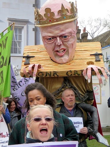 A puppet of Chris Grayling as King John at the Not the Global Law Summit opposite the Houses of Parliament on February 23, 2015 (Photo: Andy Worthington).
