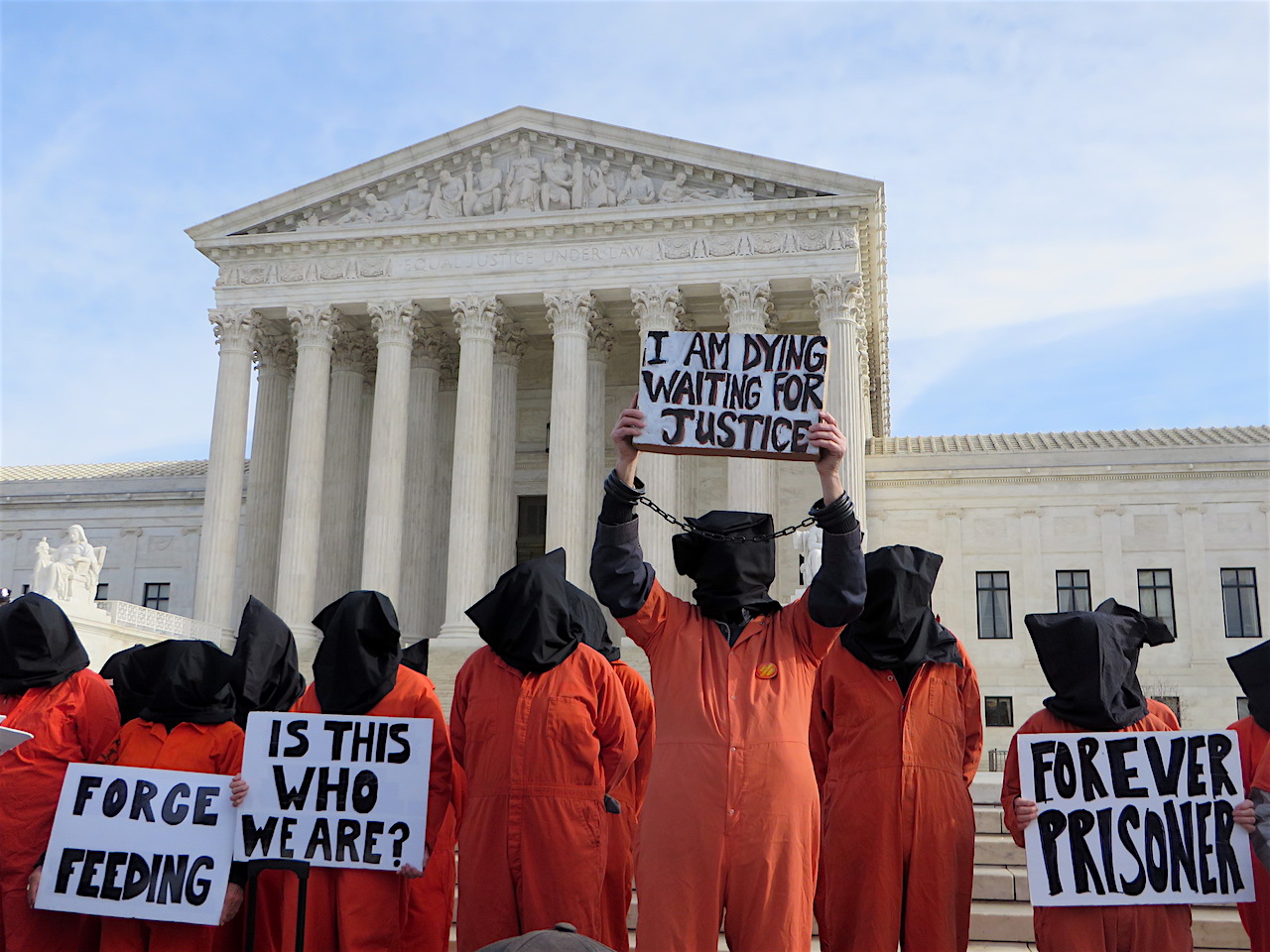 Protestors with Witness Against Torture outside the Supreme Court calling for the closure of Guantanamo on Jan. 11, 2017, the 15th anniversary of the prison's opening (Photo: Andy Worthington).