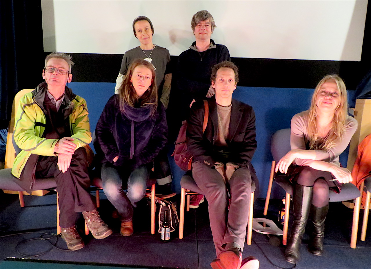 The panel at the world premiere of ‘Concrete Soldiers UK’ at the Cinema Museum in Kennington, London SE11 on Friday December 8, 2017. Standing at the back are director Nikita Woolfe, who spent three years making the documentary film about the destruction of council estates, and the people resisting the destruction of their homes, and narrator Andy Worthington, who chaired the post-screening Q&A. Seated, from L to R: panellists Jerry Flynn of the 35 Percent Campaign in Southwark, Tania Charman, director of The Heart of Hastings Community Land Trust, barrister Jamie Burton and Sian Berry, Green Party London Assembly member.