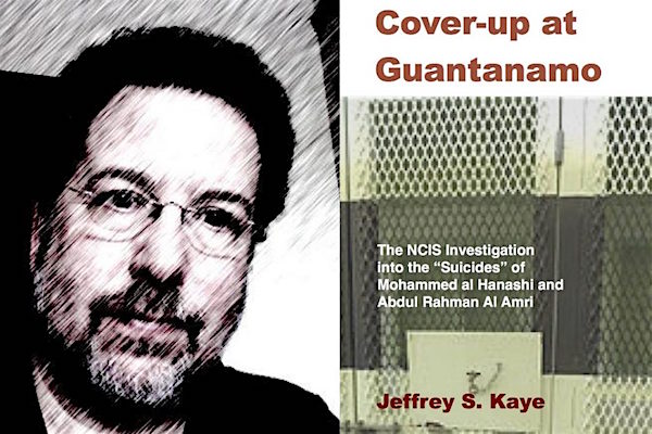 Jeffrey Kaye and the cover of his book, Cover-Up at Guantanamo.