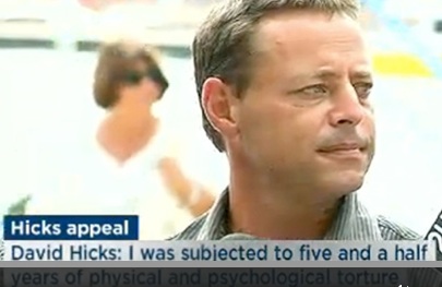 A screenshot of of a news programme featuring David Hicks speaking about the dismissal of his conviction at Guantanamo for providing material support to terrorism, February 19, 2015.