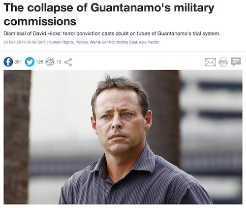 A screenshot of my article for Al-Jazeera about the dismissal of David Hicks' conviction at Guantanamo.