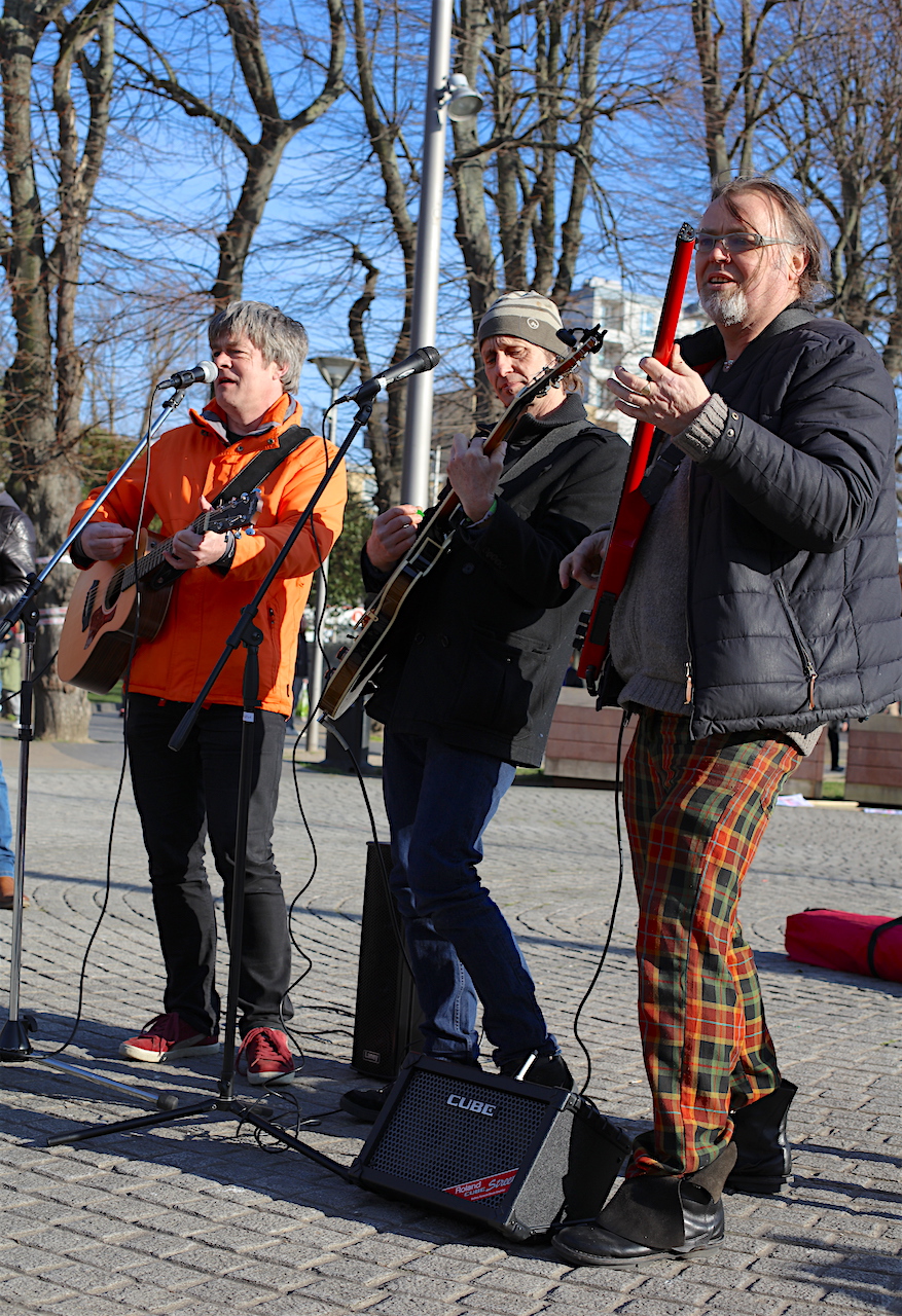 The Four Fathers playing at a protest in Walthamstow against the proposed redevelopment of the town square (Photo: Emilie Makin).