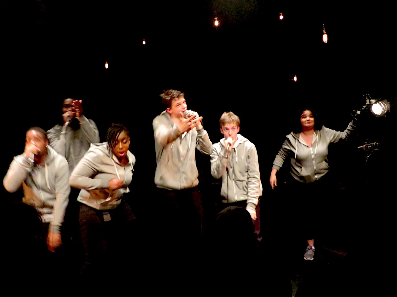 BAC Beatbox Academy performing their song 'Hideous' as part of their show 'Frankenstein' at Battersea Arts Centre on March 22, 2018 (Photo: Andy Worthington).