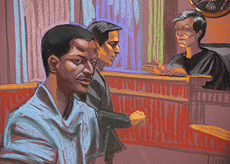 A courtroom sketch of Ahmed Khalfan Ghailani, by Christine Cornell, at his arraignment in New York on June 9, 2009