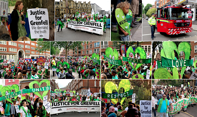 Photos from Flickr by Andy Worthington of the Grenfell Silent Walk and the Grenfell Solidarity March on June 14 and June 16, 2018.
