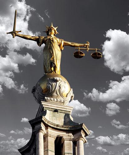The status of Lady Justice on the Old Bailey in the City of London.