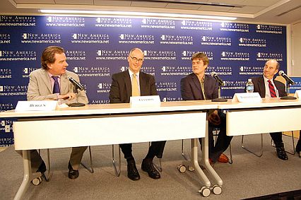 Peter Bergen, David Cynamon, Andy Worthington and Tom Wilner at the Q&A following the screening of “Outside the Law: Stories from Guantánamo” at the New America Foundation, Washington D.C., November 9, 2009