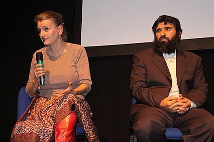 Polly Nash and Omar Deghayes discussing Guantanamo after the launch of "Outside the Law: Stories from Guantanamo," London, October 21, 2009