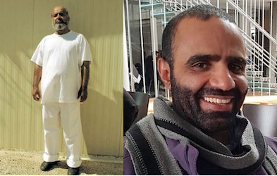 Saifullah Paracha, photographed at Guantanamo several years ago (wearing white to show his status as a well-behaved prisoner) and Mansoor Adayfi photographed in Serbia when he was allowed to use the central library to study.