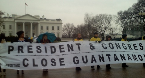 "President and Congress: Close Guantanamo" - a banner from the protest calling for the closure of Guantanamo outside the White House on January 11, 2012, the 10th anniversary of the opening of the prison.