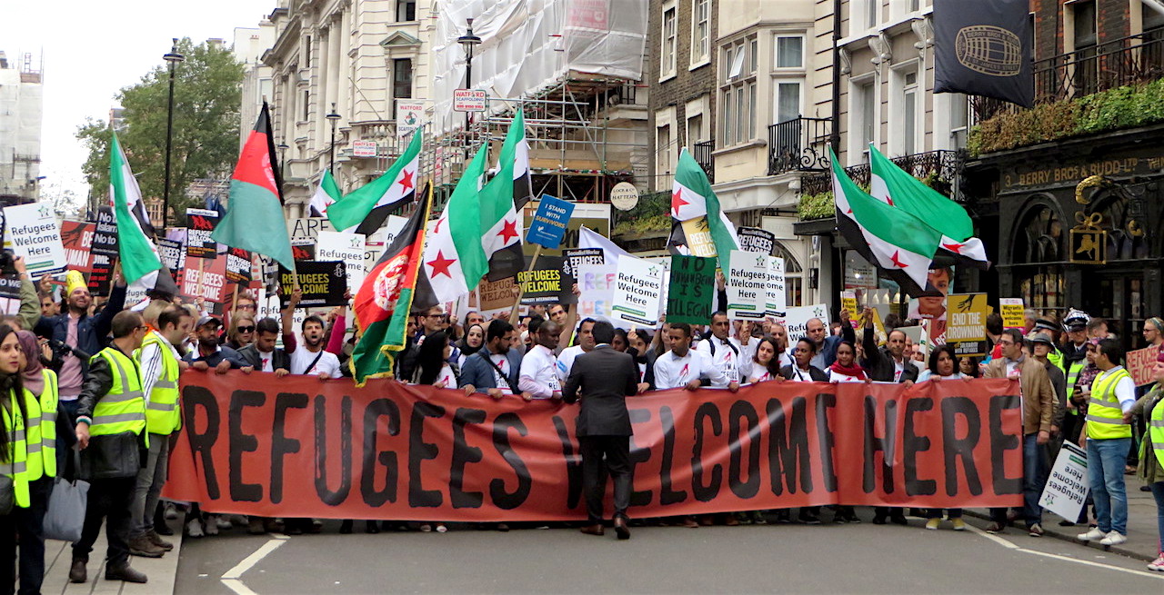 Refugees Welcome Here: the march in London on September 17, 2016 (Photo: Andy Worthington).