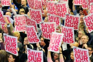 Save Our NHS: posters from a rally in 2012.