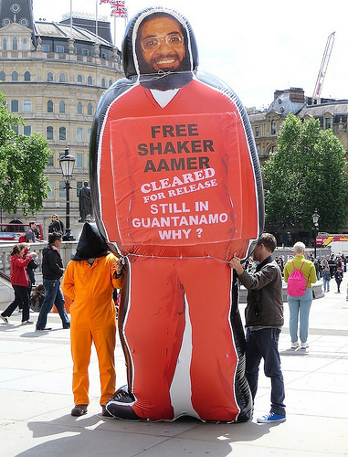 A giant inflatable figure of Shaker Aamer, the last British resident in Guantanamo, which was brought along by supporters to the day of action on Guantanamo in Trafalgar Square on May 23, 2014, as part of a global day of action on Guantanamo. The figure later became the centrepiece of the We Stand With Shaker campaign, launched in November 2014 (Photo: Andy Worthington).