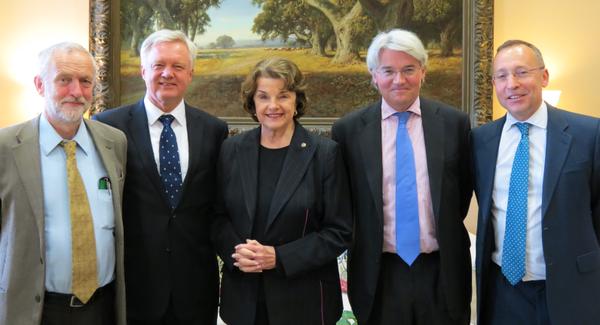 Sen. Dianne Feinstein meets the delegation of British MPs who traveled to Washington, D.C. last month to call for Shaker Aamer's release from Guantanamo. From L to R: Jeremy Corbyn, David Davis, Dianne Feinstein, Andrew Mitchell and Andy Slaughter.
