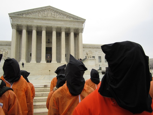 Campaigners for the closure of Guantanamo outside the US Supreme Court on January 11, 2012, the 10th anniversary of the opening of the prison (Photo: Andy Worthington).