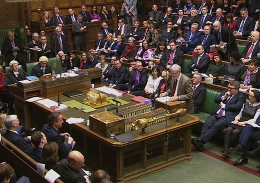 Labour leader Jeremy Corbyn addresses the House of Commons during the day-long debate about whether or not to approve airstrikes in Syria on December 2, 2015, which ended up with the House supporting the government's proposals. Given a free vote, 66 Labour MPs voted with the government.