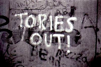 "Tories out" graffiti.