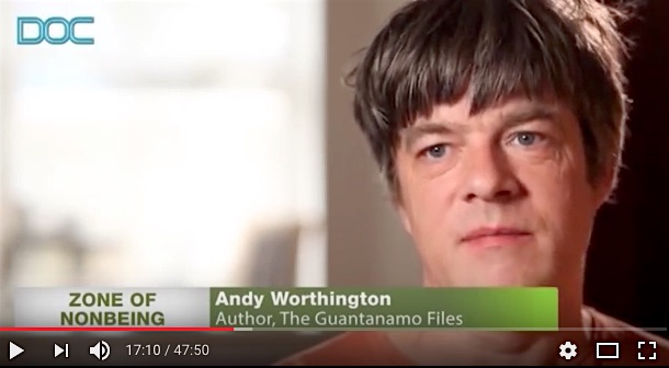 A screenshot from 'Zone of Non-Being: Guantanamo', a documentary film released in 2014.