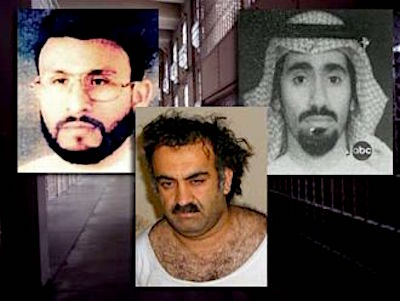 Abu Zubaydah, Khalid Sheikh Mohammed and Abd al-Rahim al-Nashiri, three of the 14 "high-value detainees" who arrived at Guantanamo from CIA "black sites" ten years ago, on September 6, 2006.
